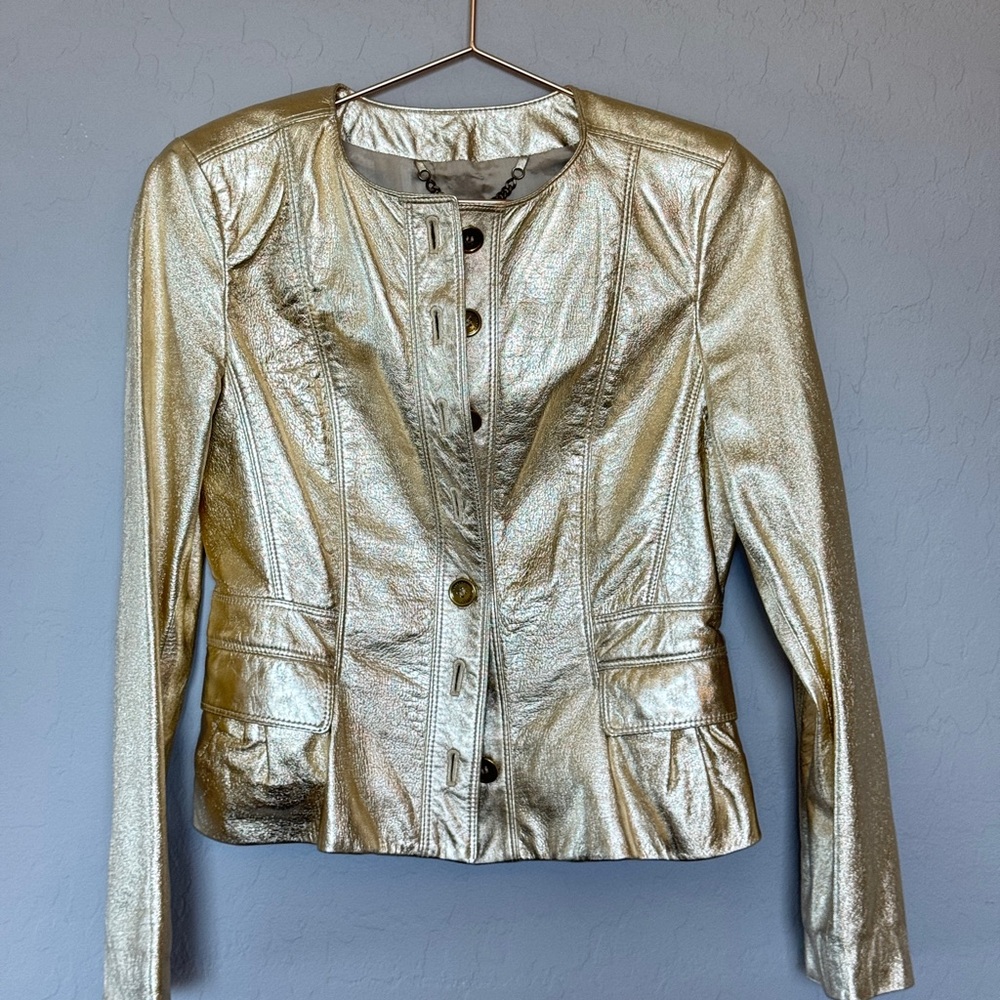 Burberry Gold Metallic LambskinBlazer with Structured Shoulders
